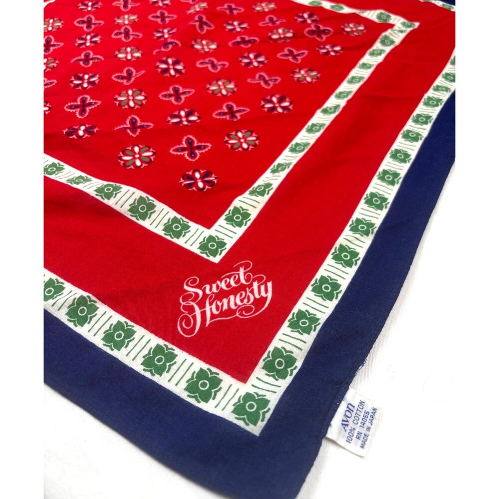 Vintage 1970s/80s AVON Sweet Honesty Bandana Red Blue & Green Cotton Bandana